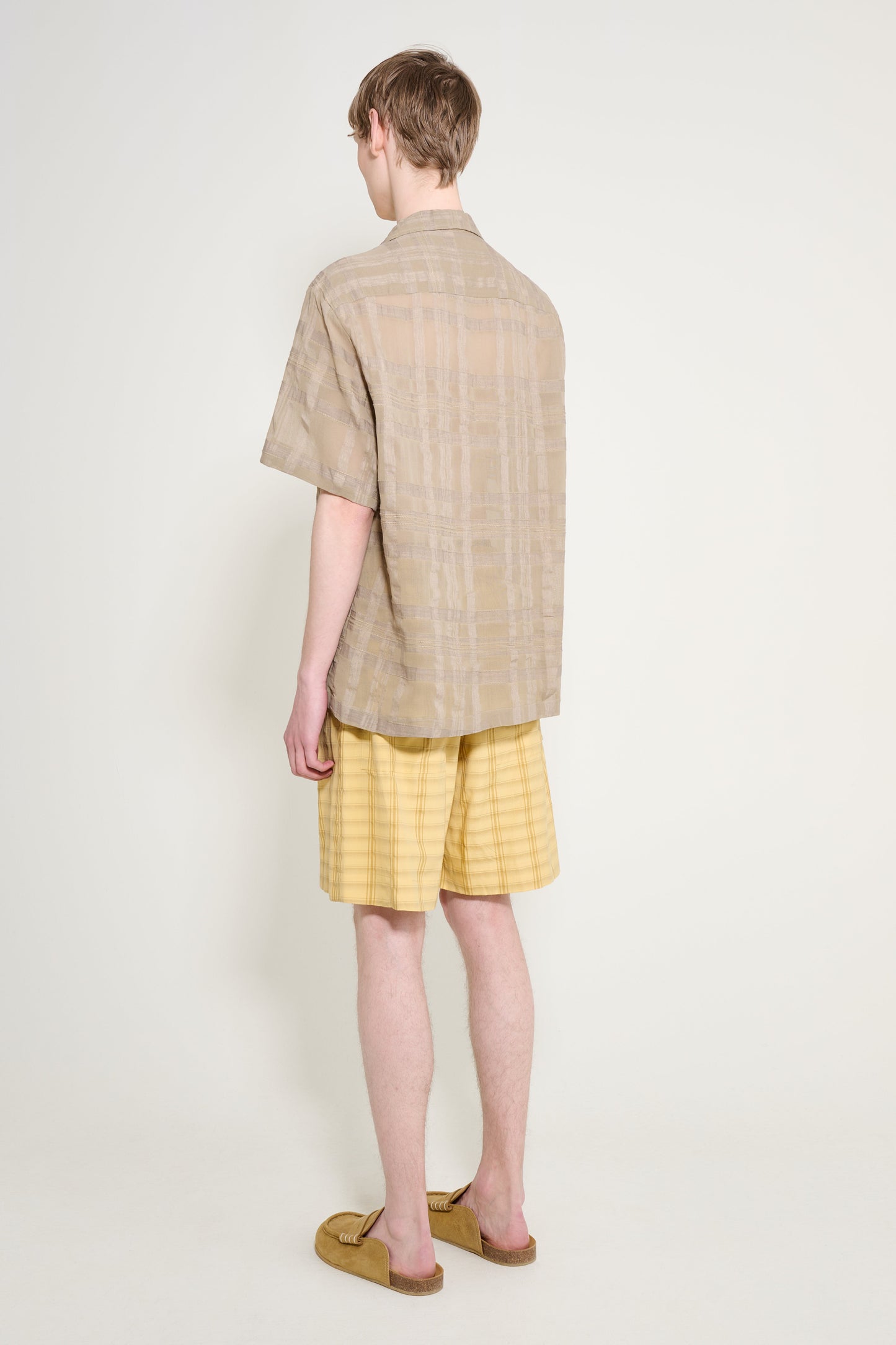 CMMN SWDN Paris Silk Cotton Shorts Yellow Check