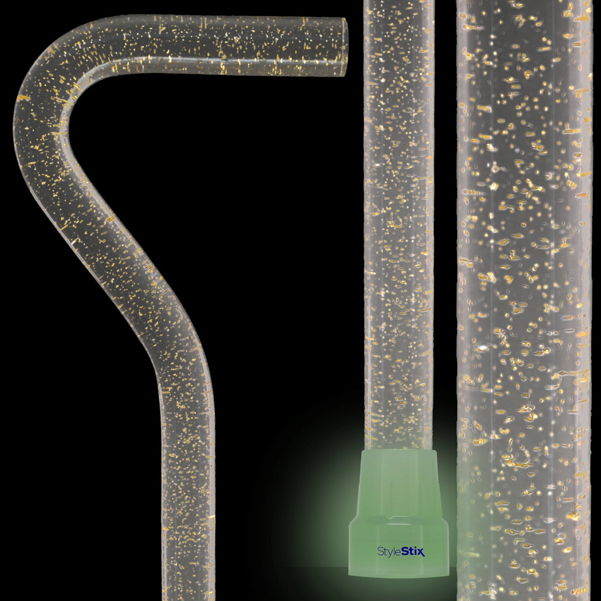 Golden Shimmer Cane: Gold Sparkles in Invisible Clear Shaft