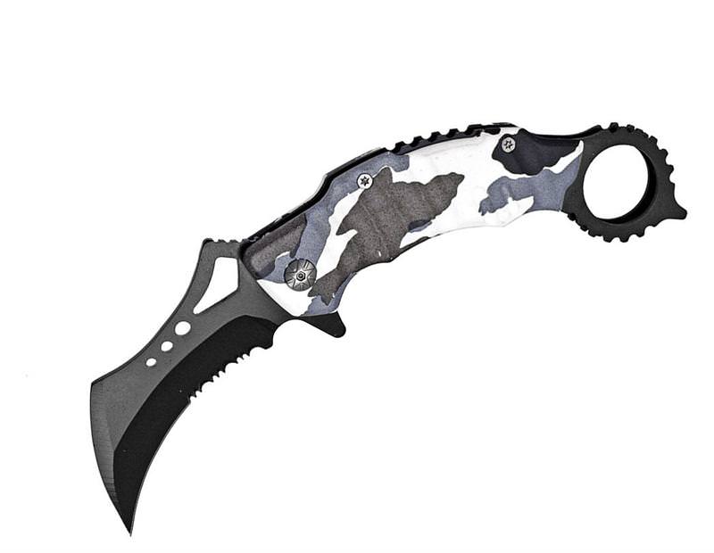 Snow Camo Handle Spring Assist Karambit Folder Knife - TOPHATTER'S ARMORY DEALS