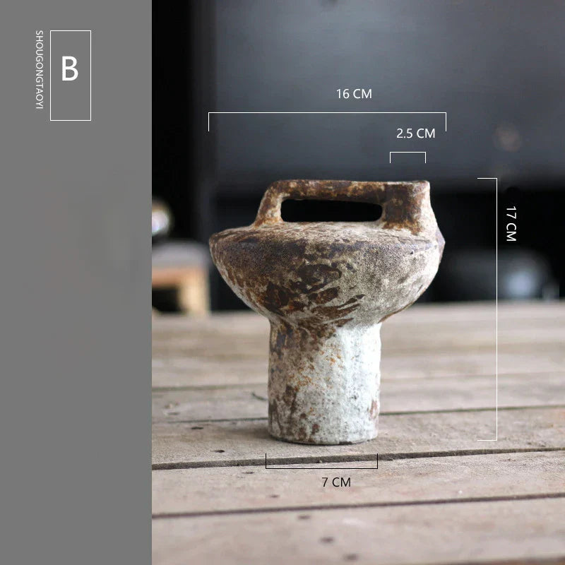 Vintage Handmade Wabi-Sabi Ceramic Flower Vase
