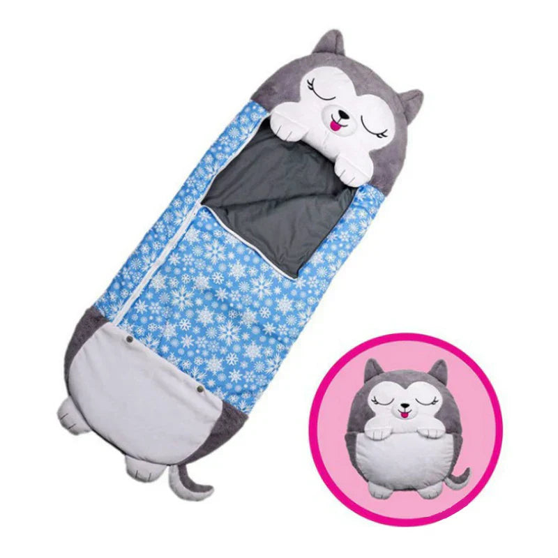 Kids Cartoon Plush Sleeping Bag Pillow Set (Blue)