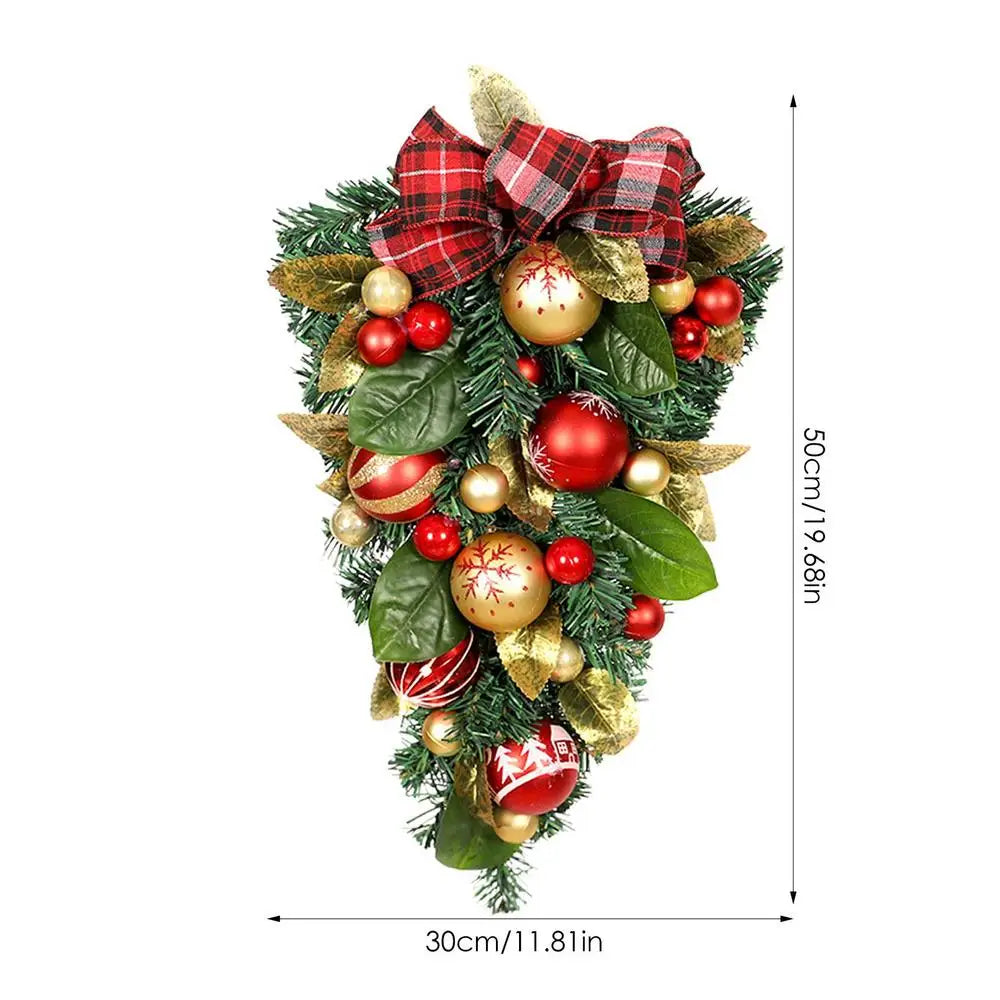 Christmas Door Wreath Upside Down Gold Teardrop Garland