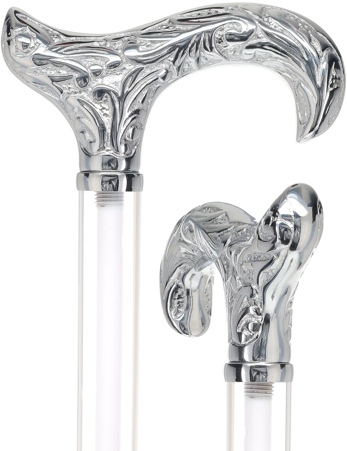 Flame Crystal Elegance Chrome Derby Cane with Invisible Acrylic Shaft Options