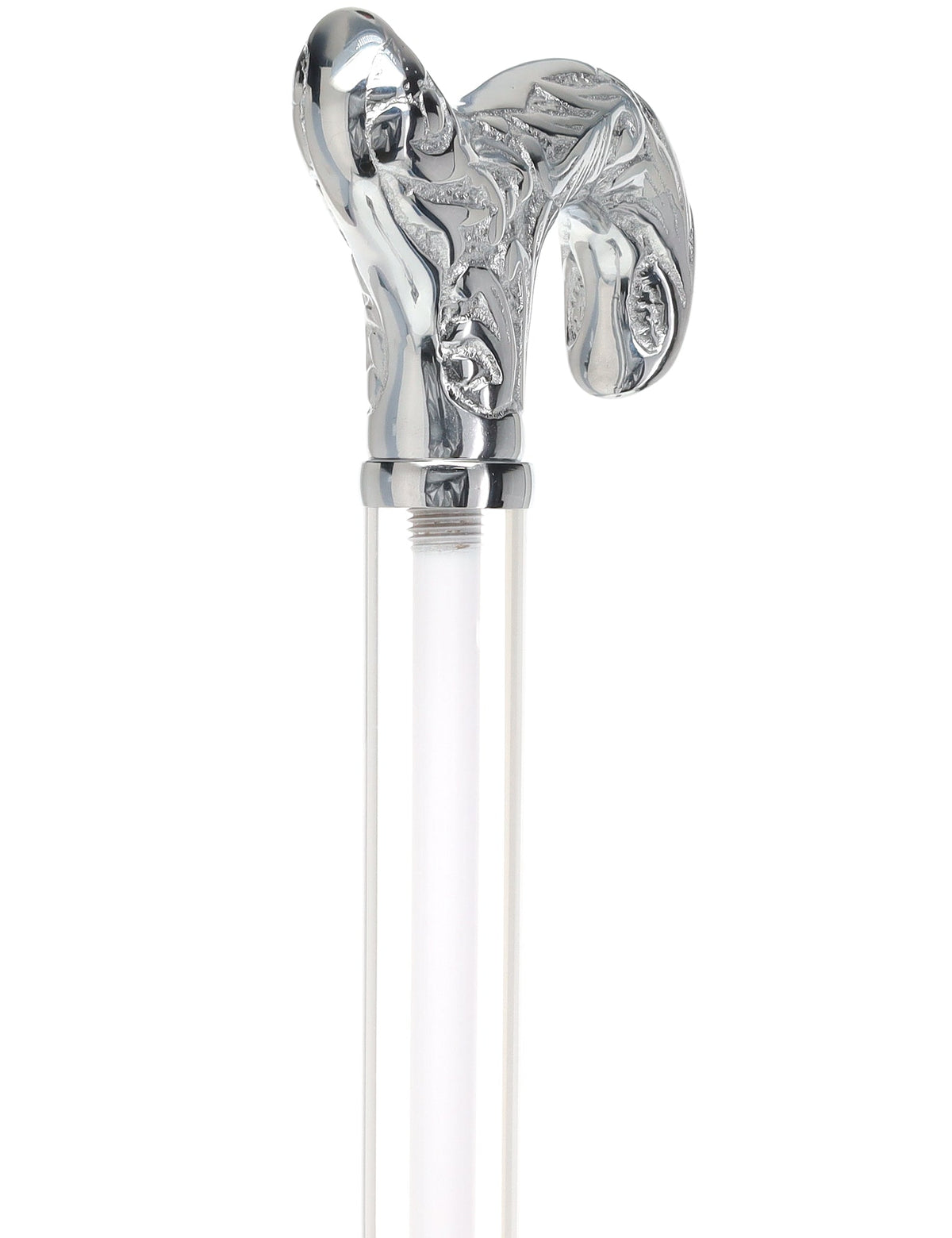 Flame Crystal Elegance Chrome Derby Cane with Invisible Acrylic Shaft Options
