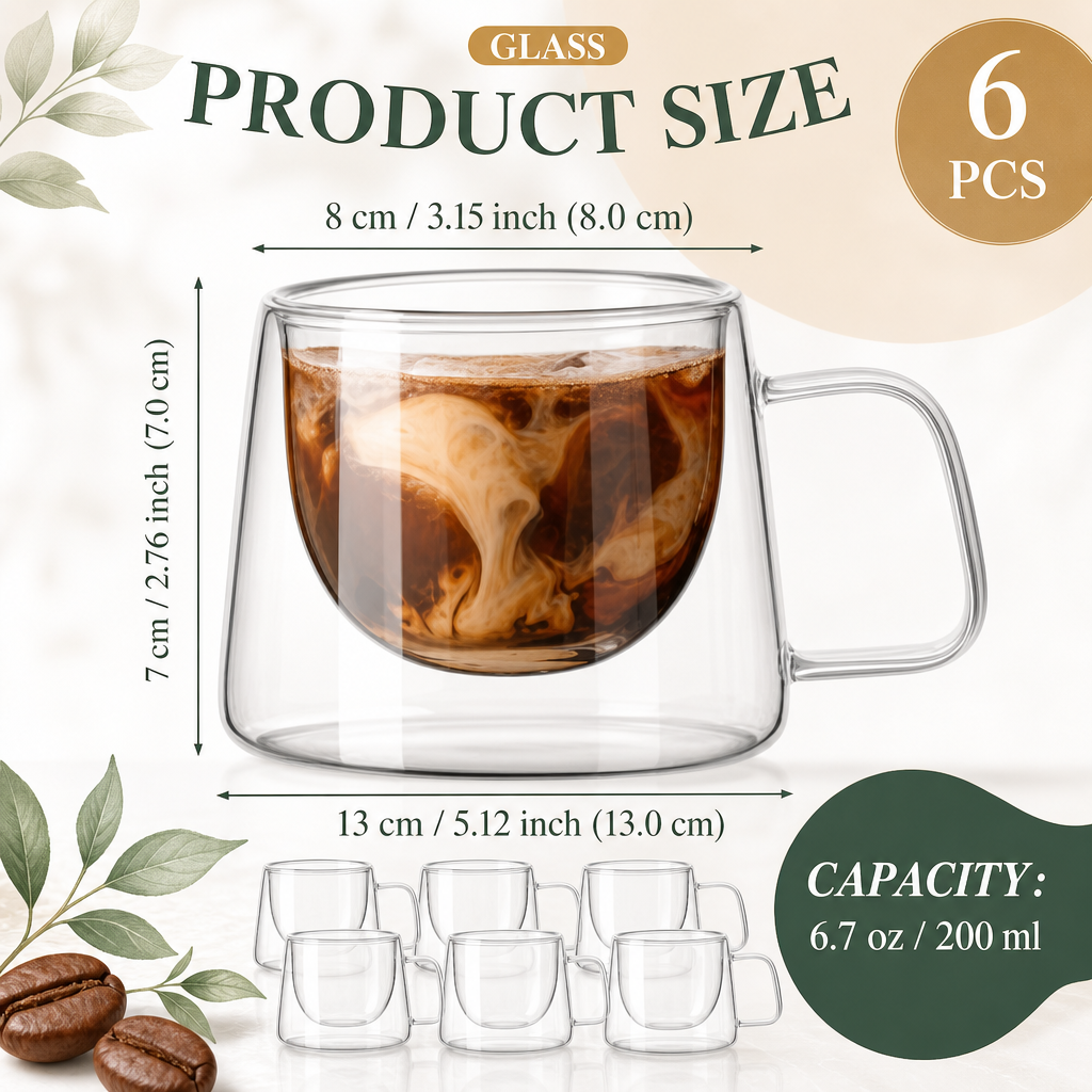 Double Wall Borosilicate Glass Coffee Mug - Cool Touch Espresso Cup