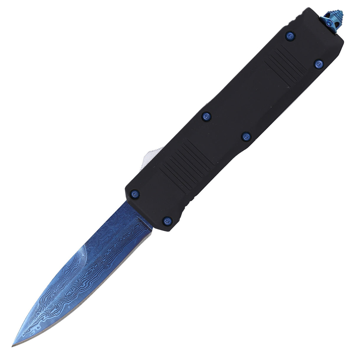 9.5" Blue Diamond Damascus Steel Automatic Dual Action OTF Knife - TOPHATTER'S ARMORY DEALS