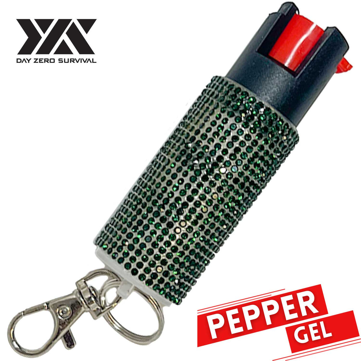 Personal Defense Tactical Pepper Gel Key Ring - Green Jeweled Design - TOPHATTER'S ARMORY DEALS
