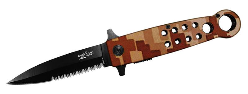 8 Inch Duck Desert Camo, Half Serrated Assisted Open Pocket Knife - TOPHATTER'S ARMORY DEALS