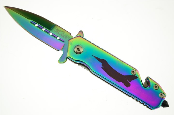 3.5 Inch Closed Rescue Spring Assist Air Force Folding Knife - Titanium - TOPHATTER'S ARMORY DEALS