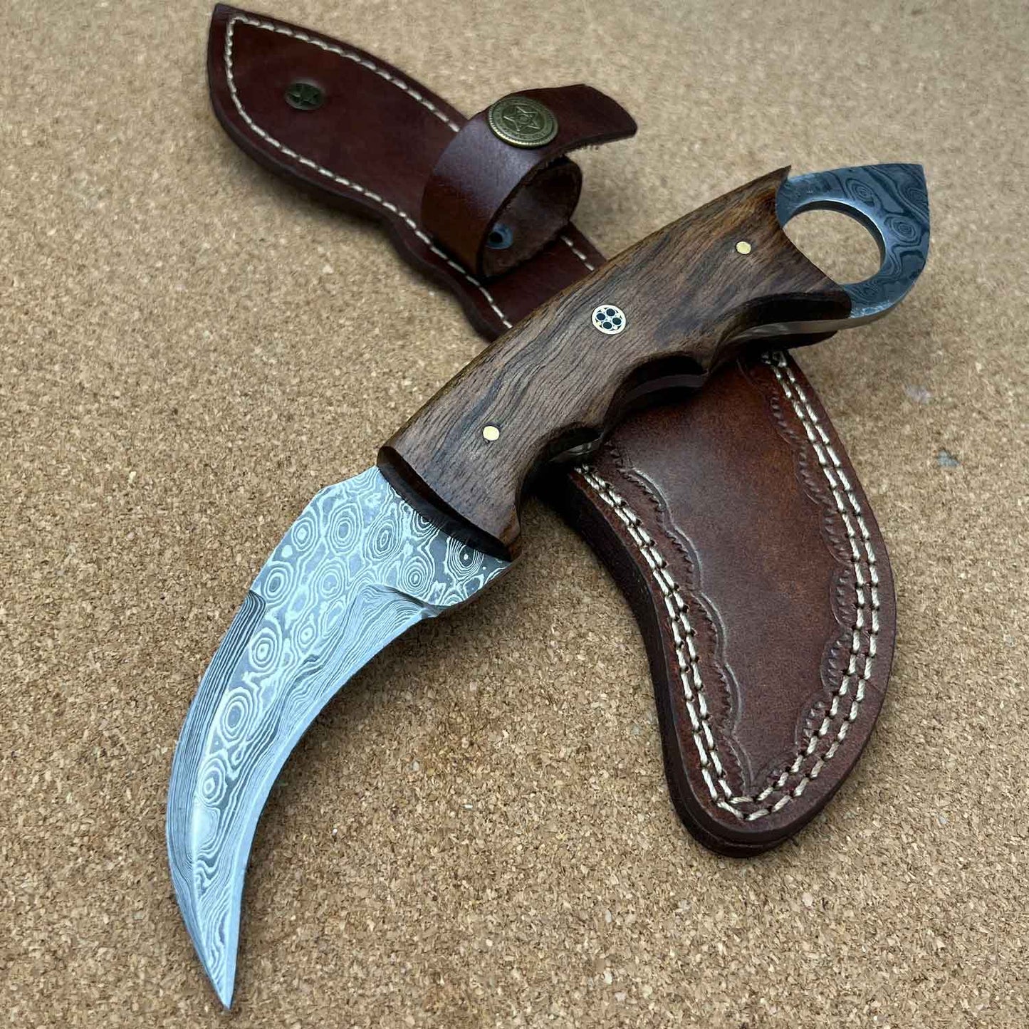 9" Custom Handmade Damascus Steel Karambit Hunting Knife