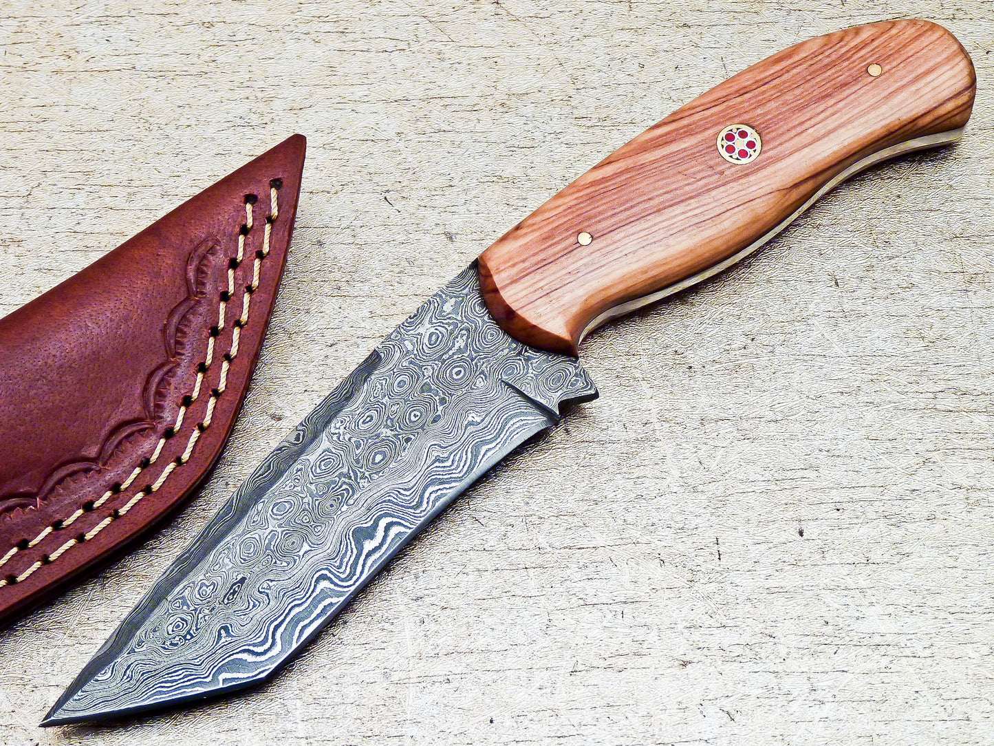 Damascus Steel Custom Handmade Hunting Skinning Tanto Knife 8.5"