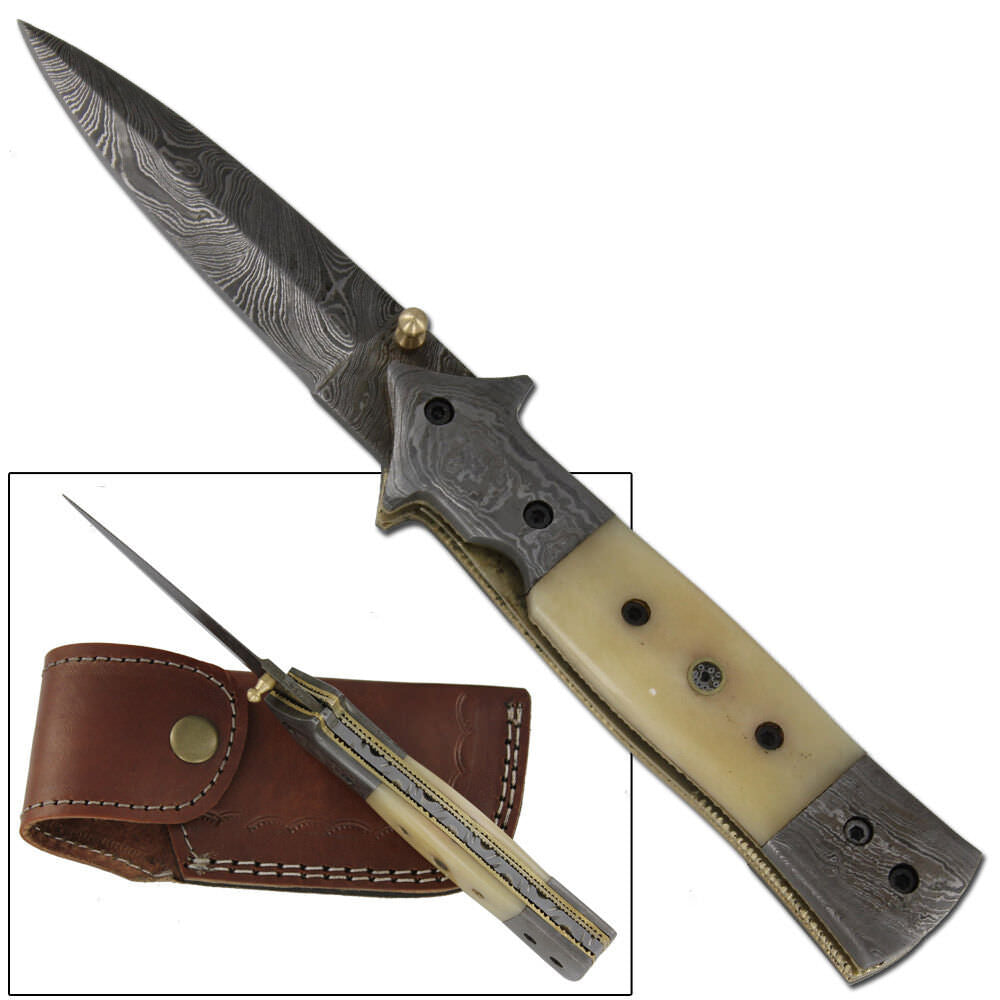 Bone Damascus Steel Folding Handmade Pocket Knife