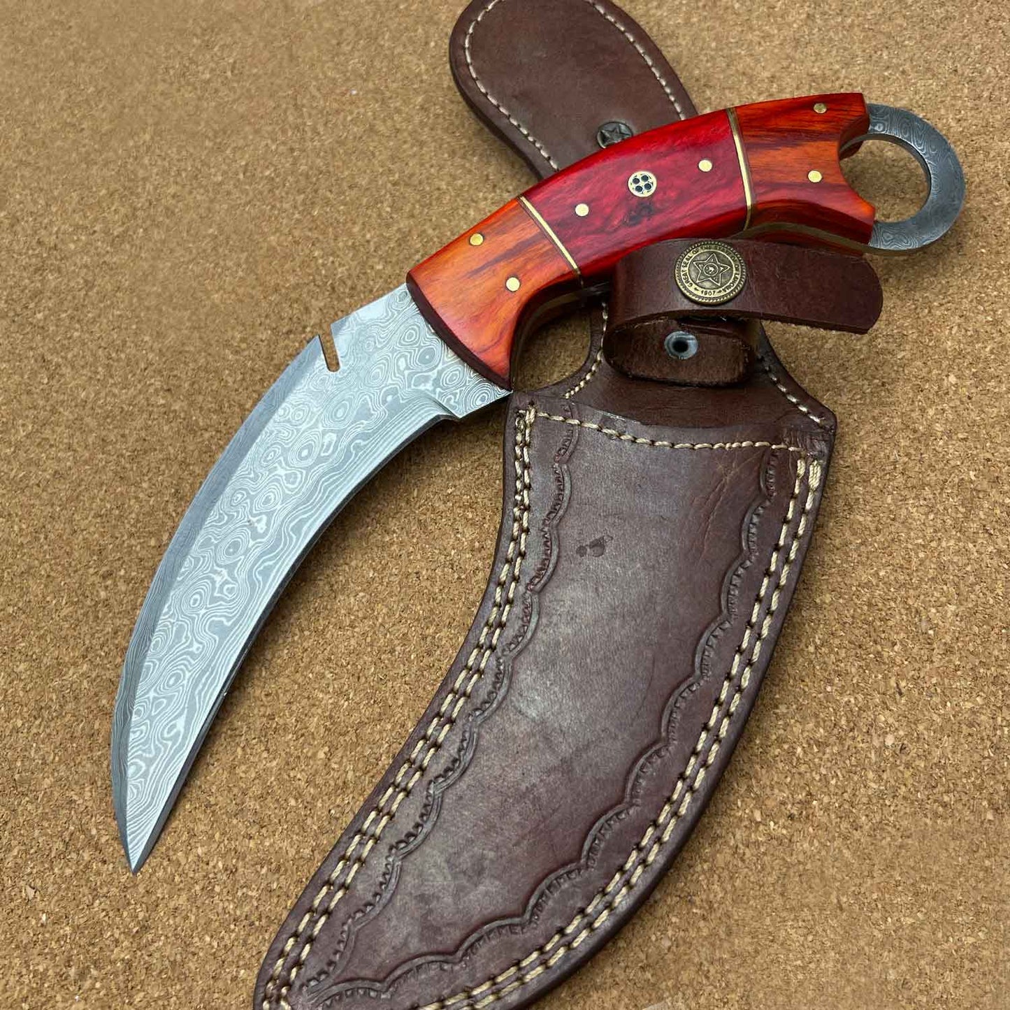10" Handmade Damascus Tactical Karambit Knife With Pakkawood Handle