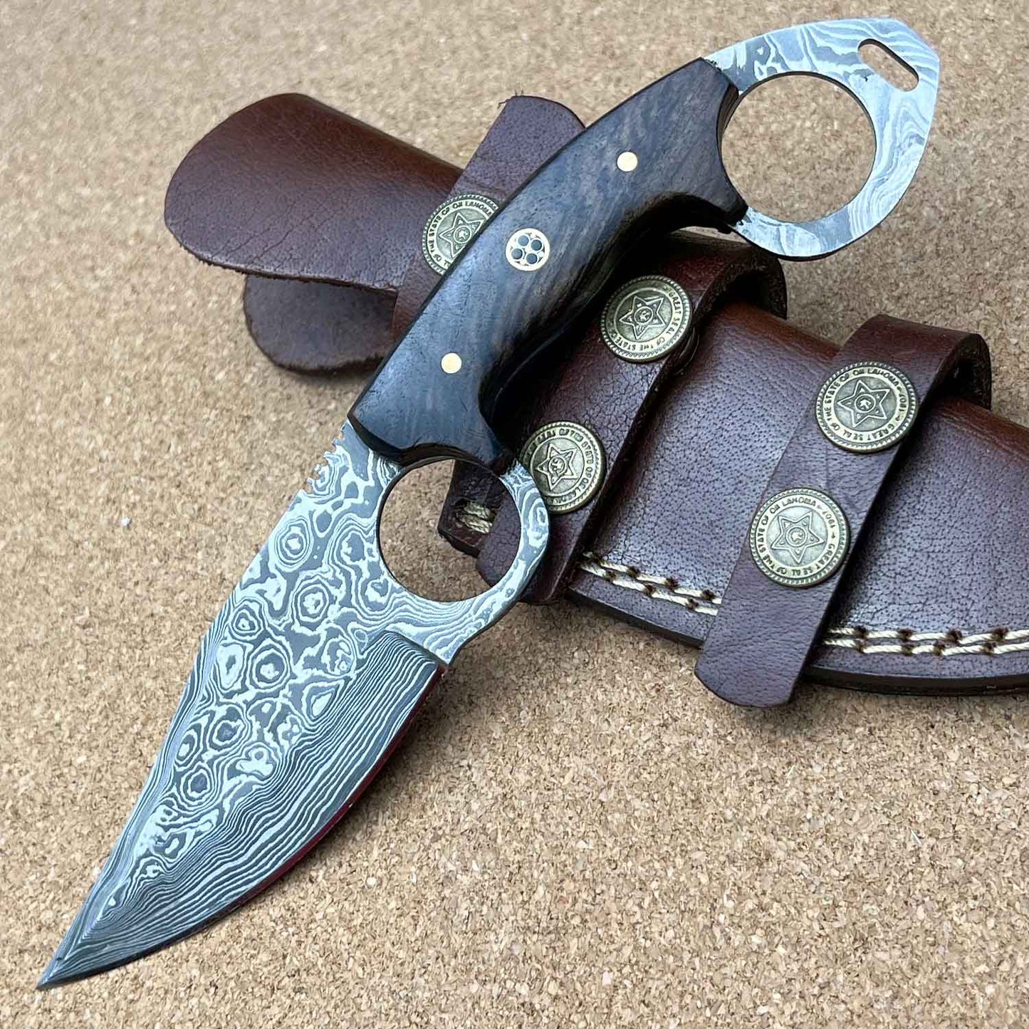 8.5" Handmade Damascus Steel Custom Karambit Double Ring Skinning Knife