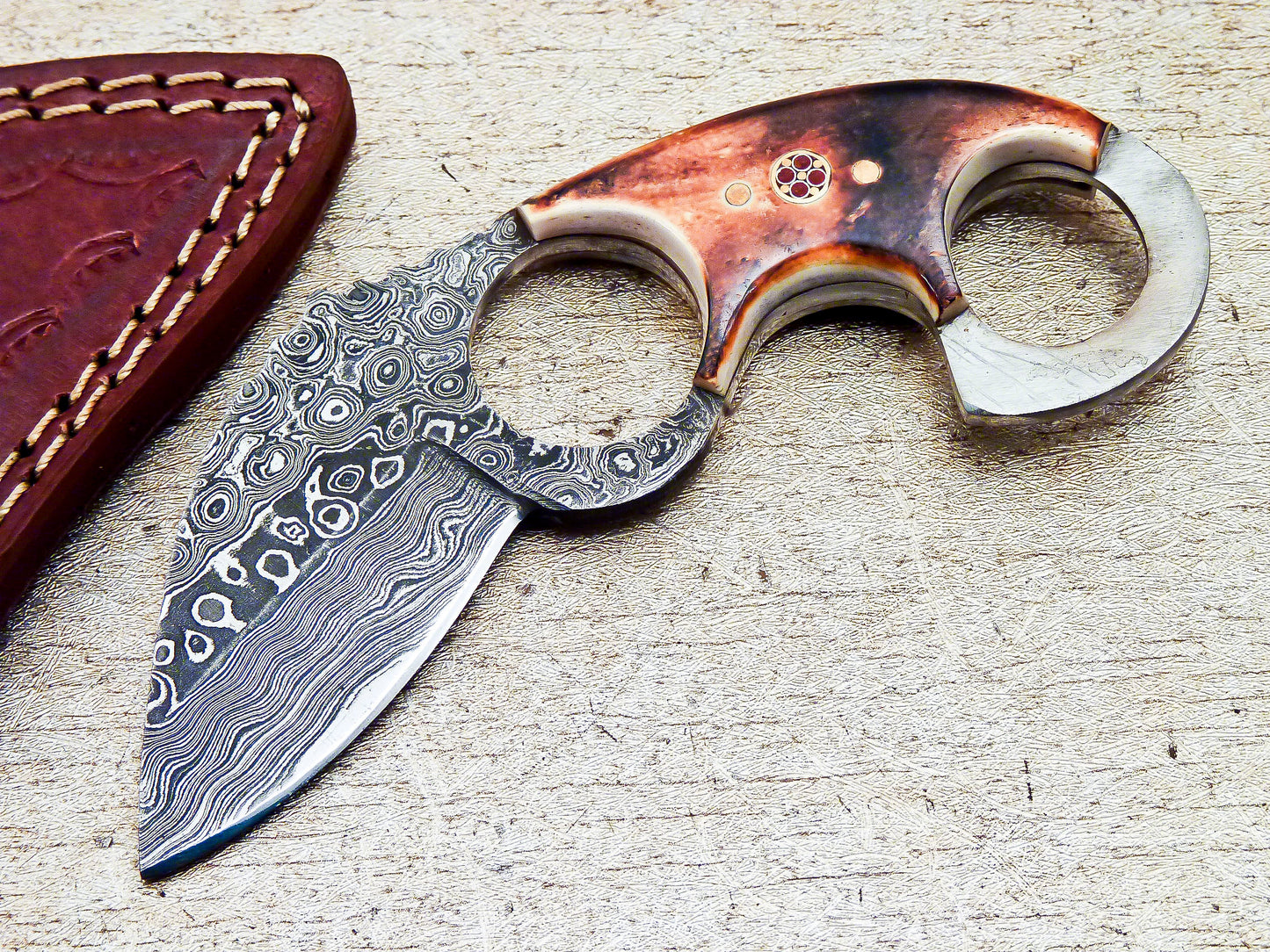 Custom Handmade Damascus Steel Hunting Karambit Knife 5"
