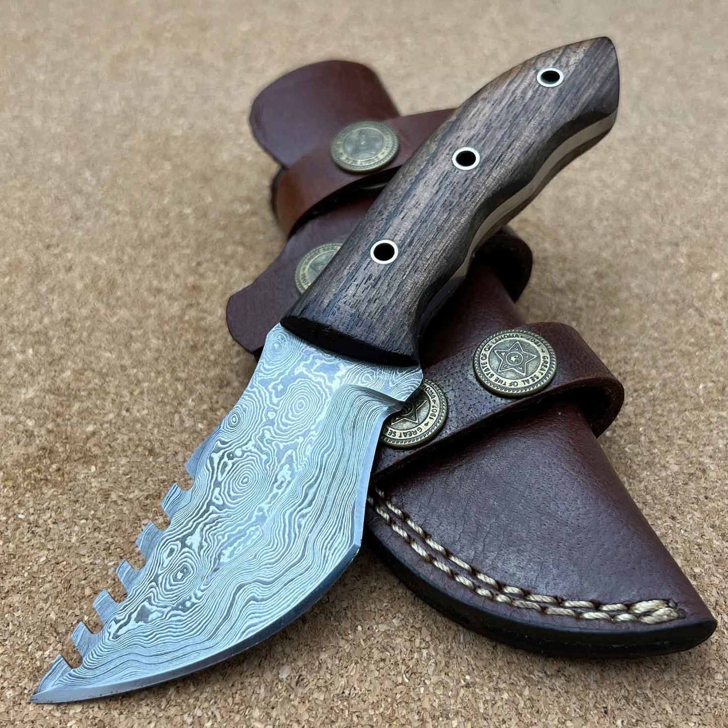 6.5" Damascus Steel Custom Handmade Mini Tracker Hunting Knife