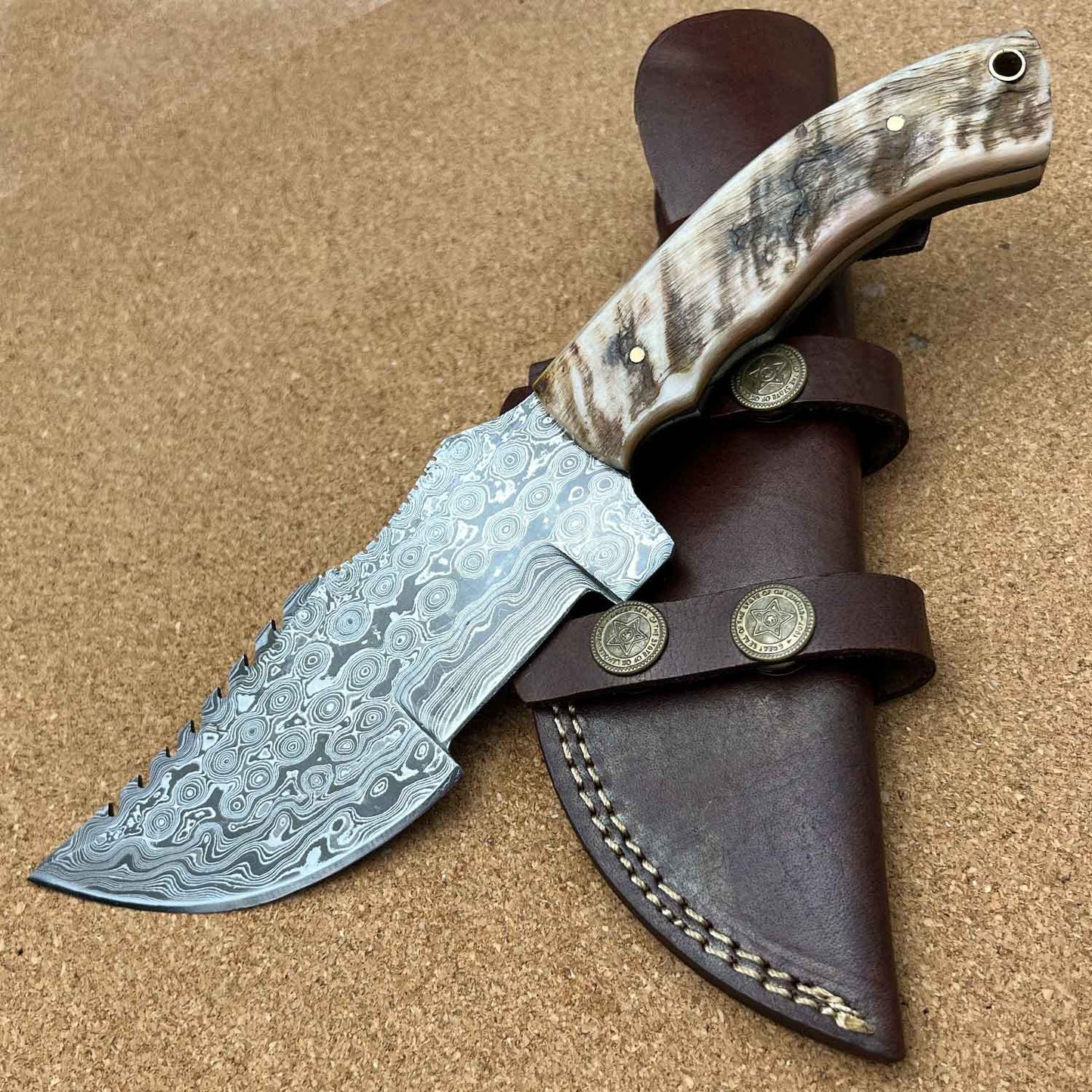 9.75" Damascus Steel Custom Handmade Tracker Skinning Hunting Knife