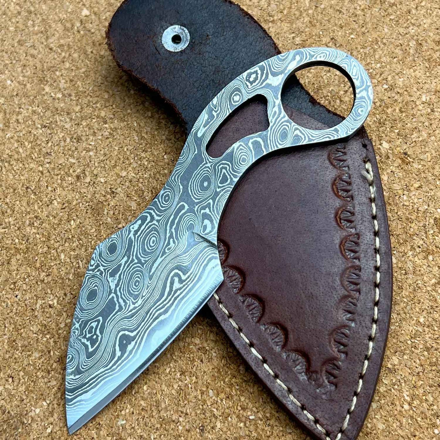 5" Handmade Damascus Steel Custom Blank Blade Finger Hole Skinning Knife