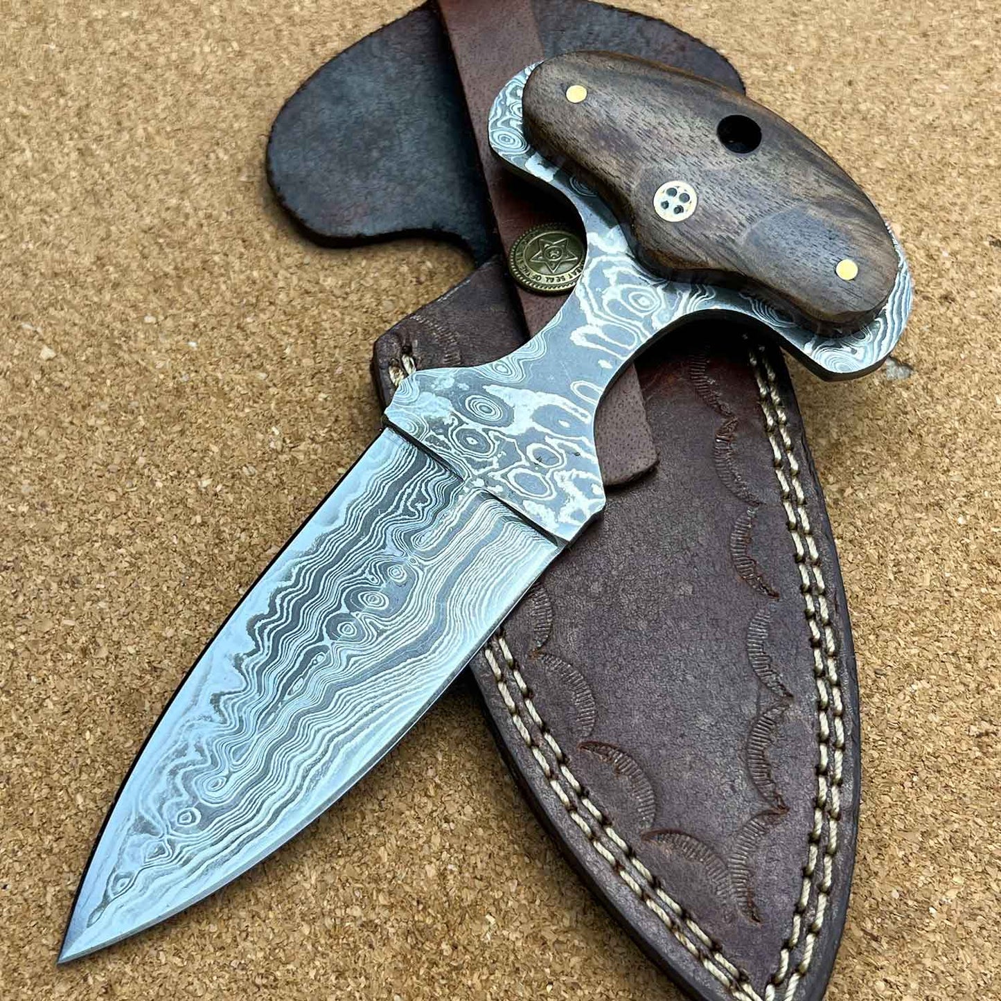 Custom Handmade Damascus Steel 6.75" Hunting Fix Blade Push Dagger Punch Knife
