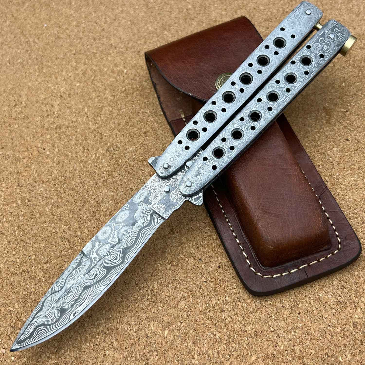 9" Damascus Steel Custom Handmade Premium Butterfly Knife - TOPHATTER'S ARMORY DEALS