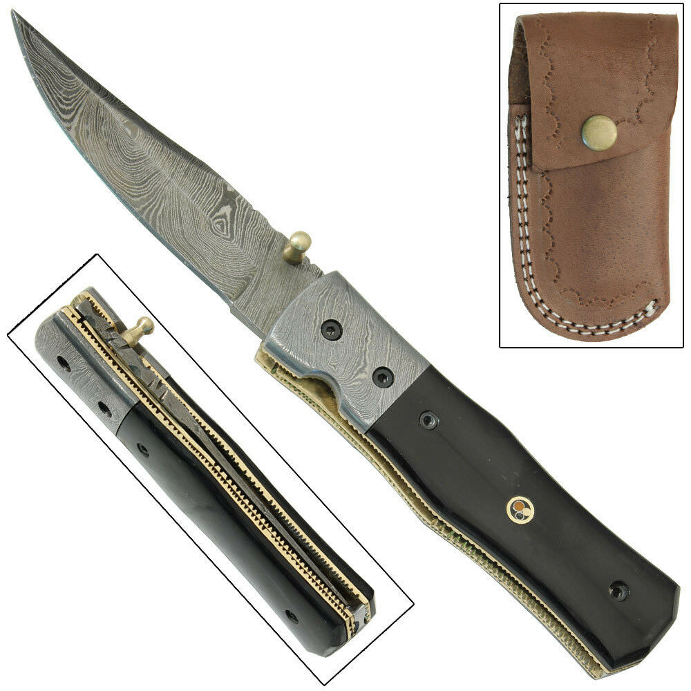 Damascus Steel American Frontier Liner Lock Folding Hand Forged Pocket Knife