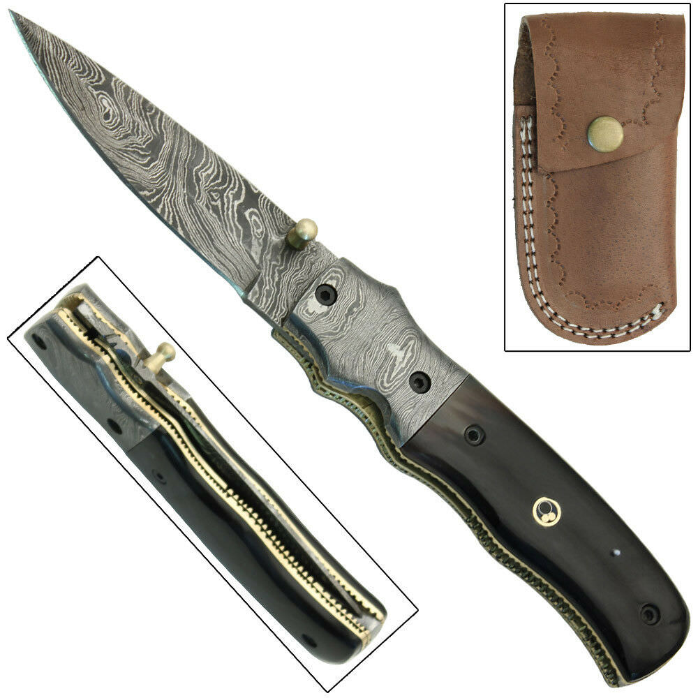Legends of the Old West Liner Lock Folding Damascus Steel Forged Pocket Knife