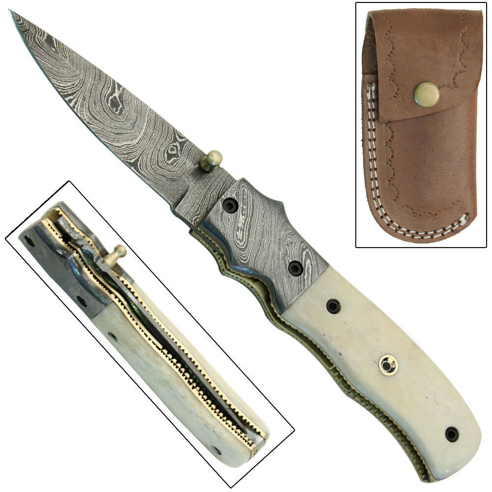 Prairie Lands Liner Lock Folding Damascus Steel Hand Forged Pocket Knife