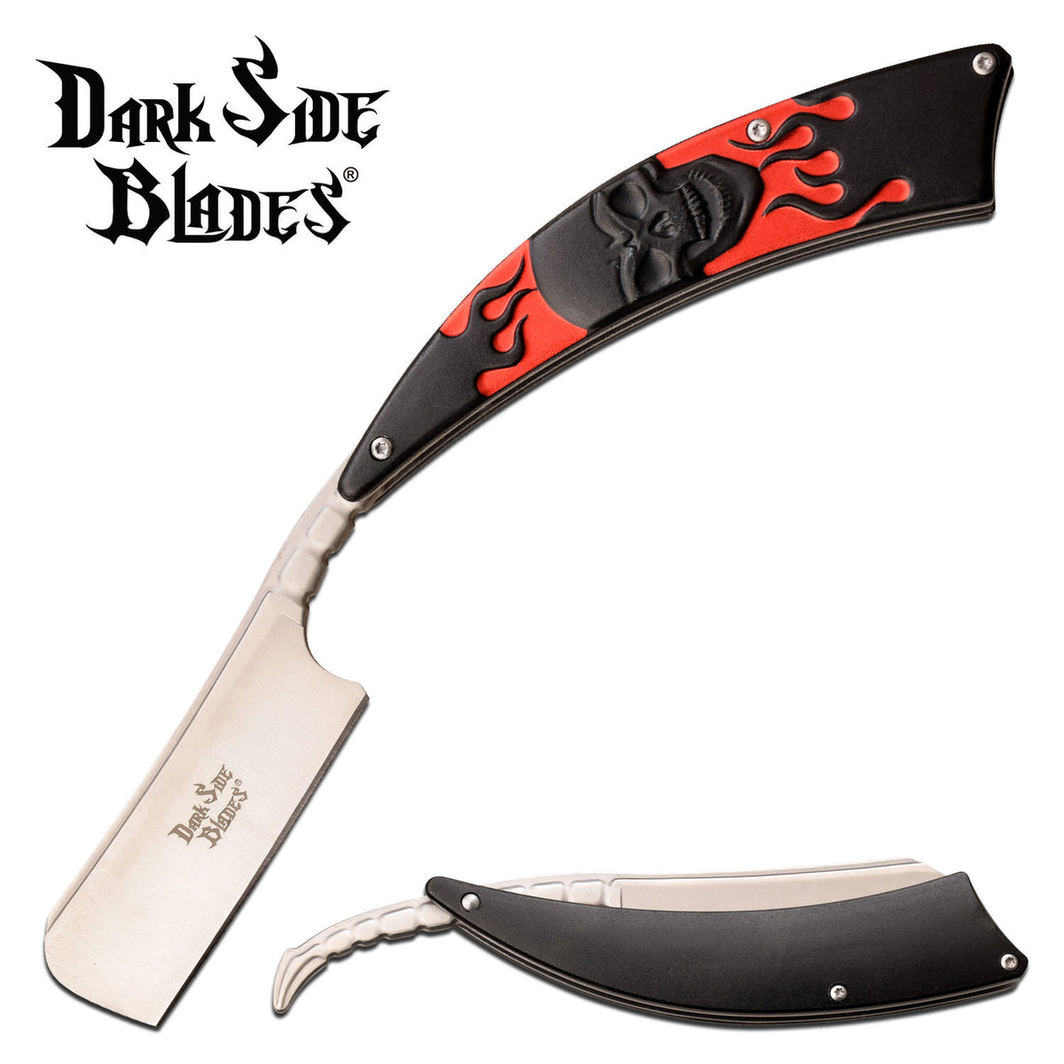 Straight Razor | 3.75" Razor Blade Black Red Flaming Skull - TOPHATTER'S ARMORY DEALS