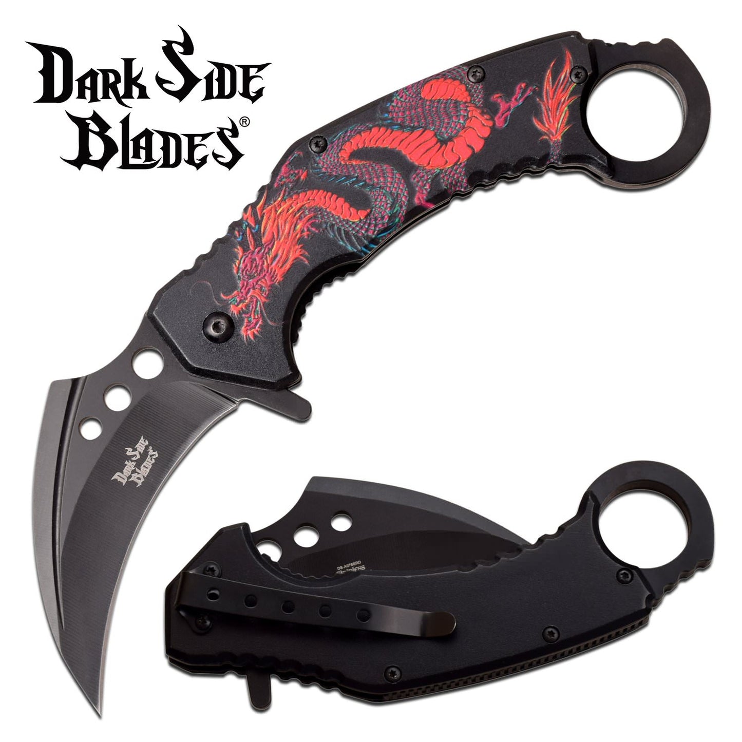 Black Red Dragon Karambit Tactical Spring Assist Folding Knife