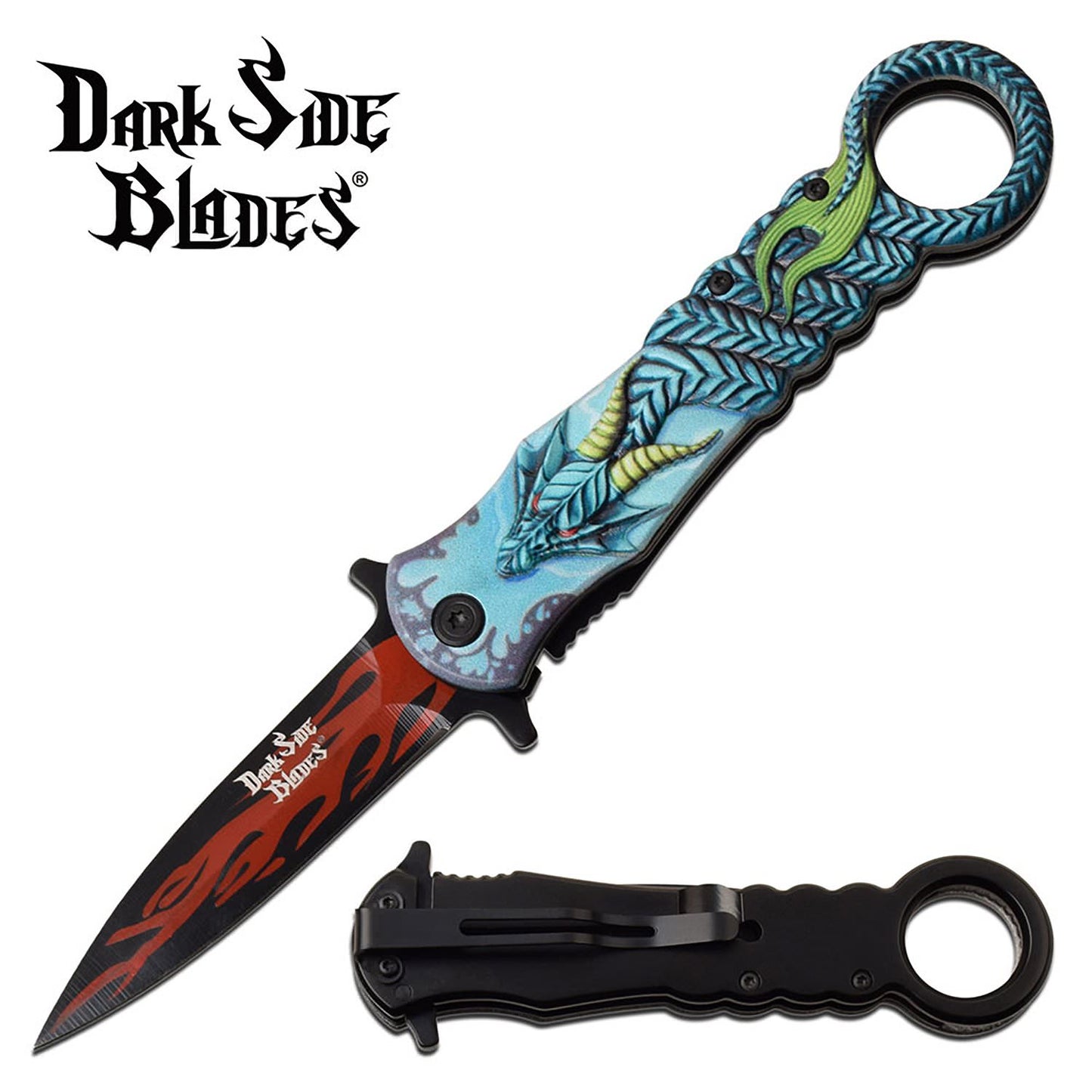 Spring Assisted Knife Blue Dragon Pocket Knife