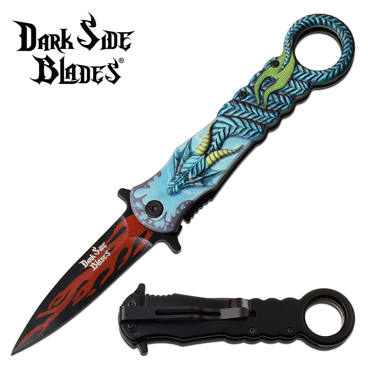 Spring Assisted Knife Blue Dragon Pocket Knife - TOPHATTER'S ARMORY DEALS