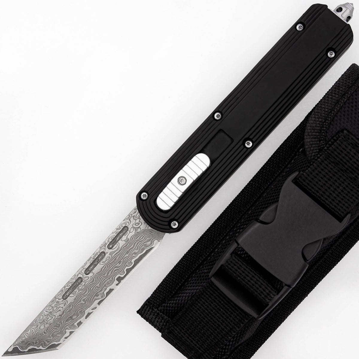 9.5" Damascus Steel Dual Action Automatic Out The Front Pocket Knife - TOPHATTER'S ARMORY DEALS