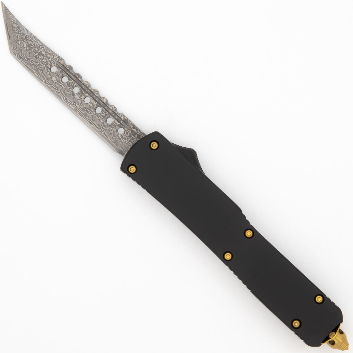8.6" Dipping in Gold Damascus Tanto Automatic Out the Front Knife - TOPHATTER'S ARMORY DEALS