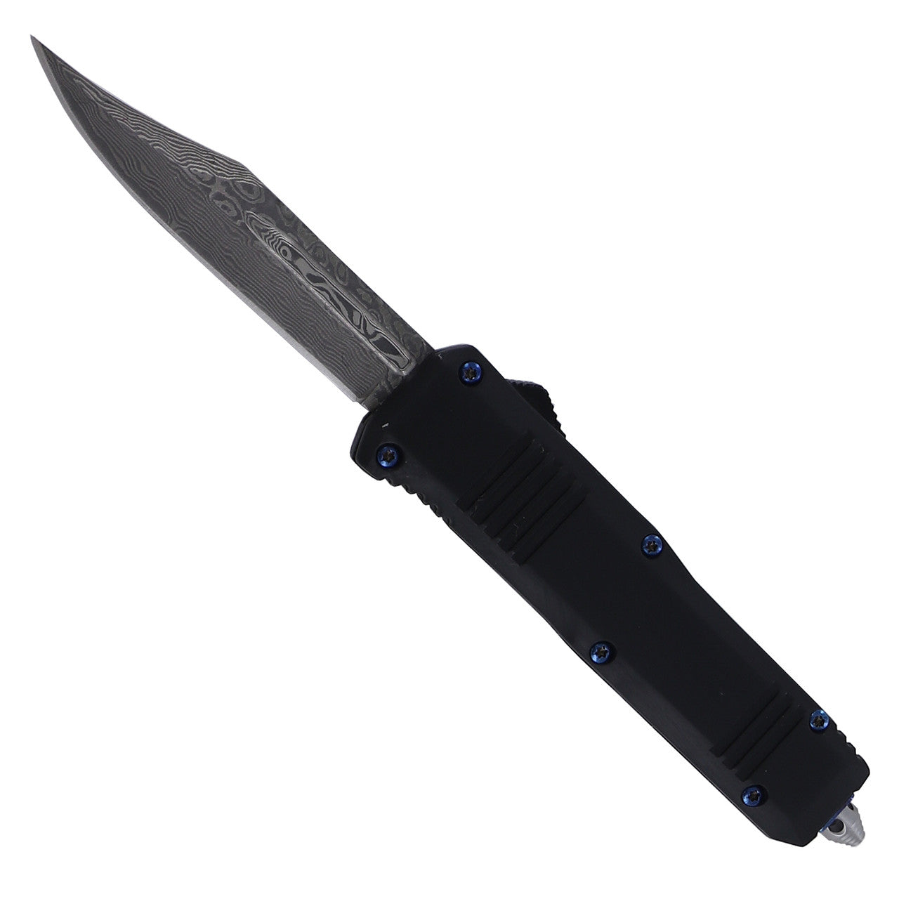 6.9" Touch of Sapphire Damascus Steel Compact Automatic OTF knife