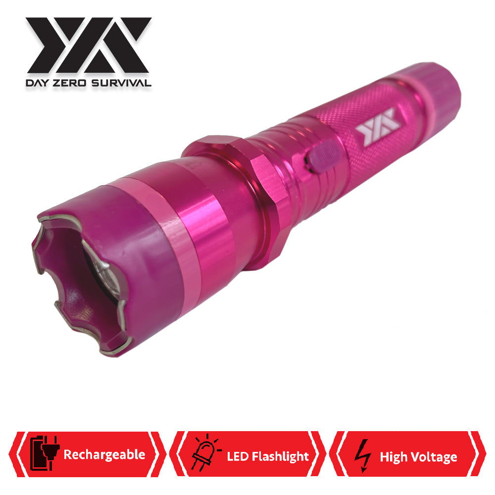 DZS Pink Metal Stun Gun 10 Million Volt Rechargeable with Flashlight - TOPHATTER'S ARMORY DEALS