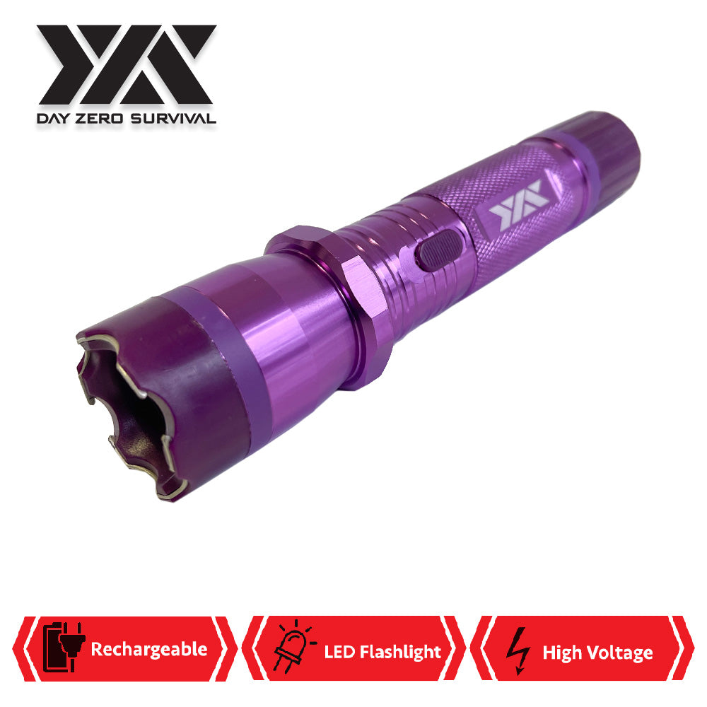 DZS Purple Metal Stun Gun 10 Million Volt Rechargeable with Flashlight - TOPHATTER'S ARMORY DEALS