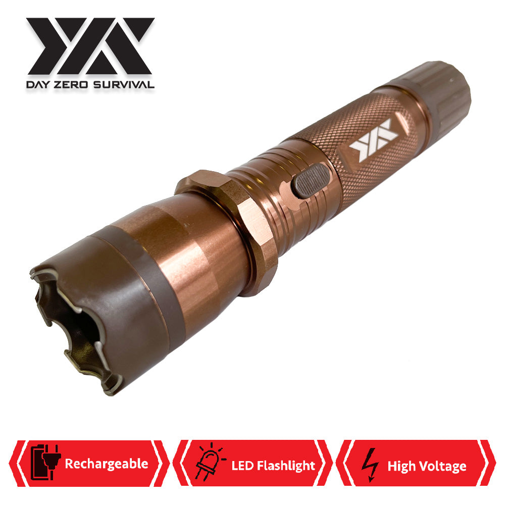 DZS Brown Metal Stun Gun 10 Million Volt Rechargeable with Flashlight - TOPHATTER'S ARMORY DEALS