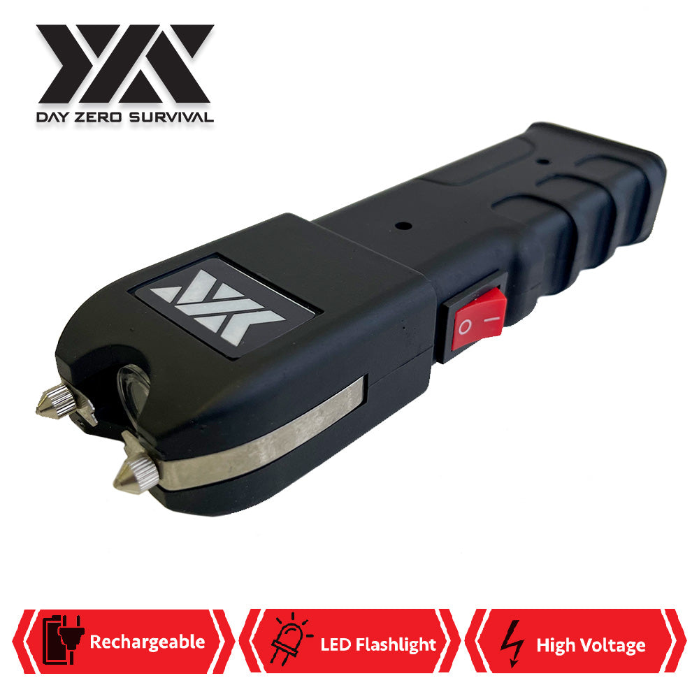 DZS Black Stun Gun Heavy Duty Rechargeable with LED Flashlight - TOPHATTER'S ARMORY DEALS