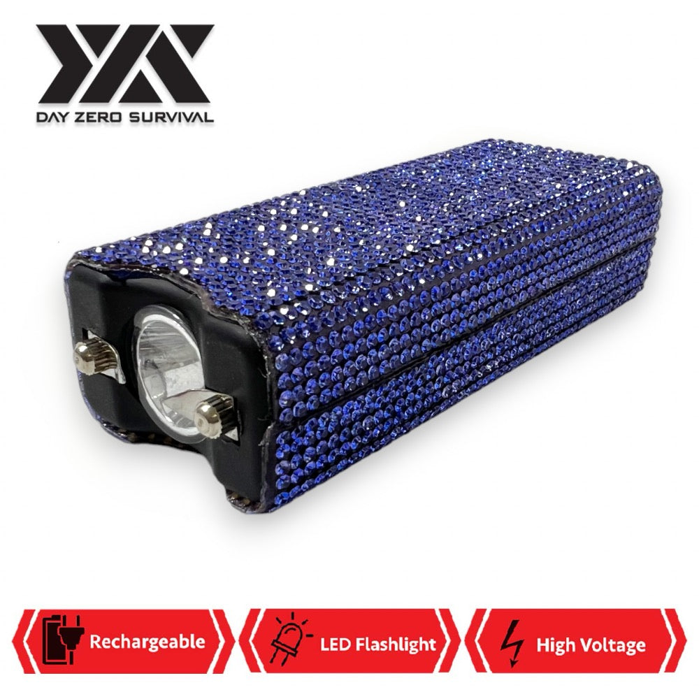 Blue Rhinestone DZS Rechargeable Self Defense Mini Bling Stun Gun - TOPHATTER'S ARMORY DEALS