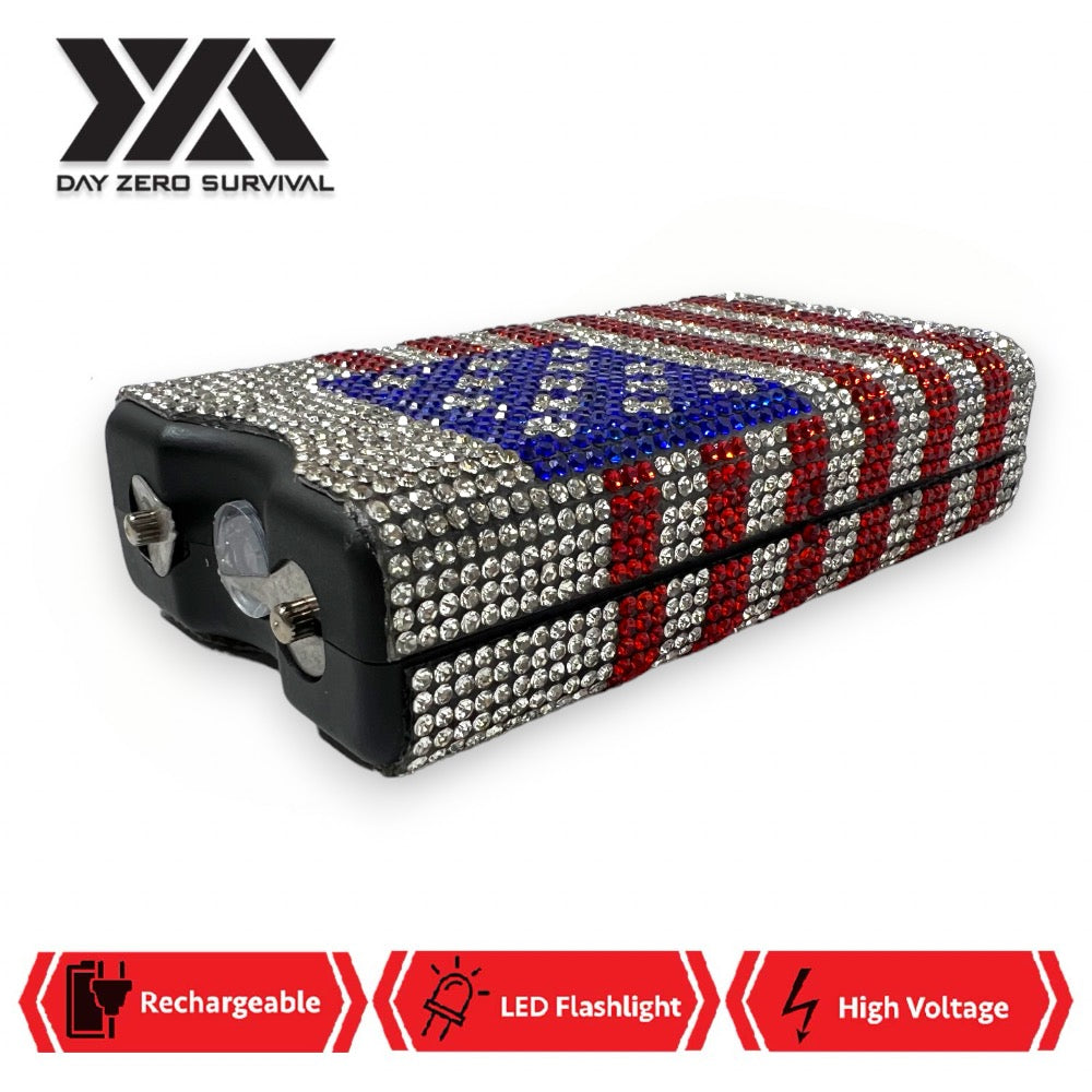 American Flag Rhinestone DZS 10 Million Volt Self Defense Bling Stun Gun - TOPHATTER'S ARMORY DEALS