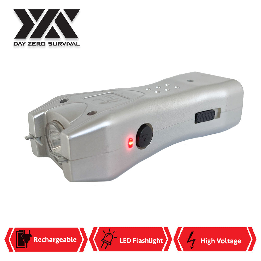 DZS Silver Slim Mini Rechargeable Stun Gun with LED Light - TOPHATTER'S ARMORY DEALS