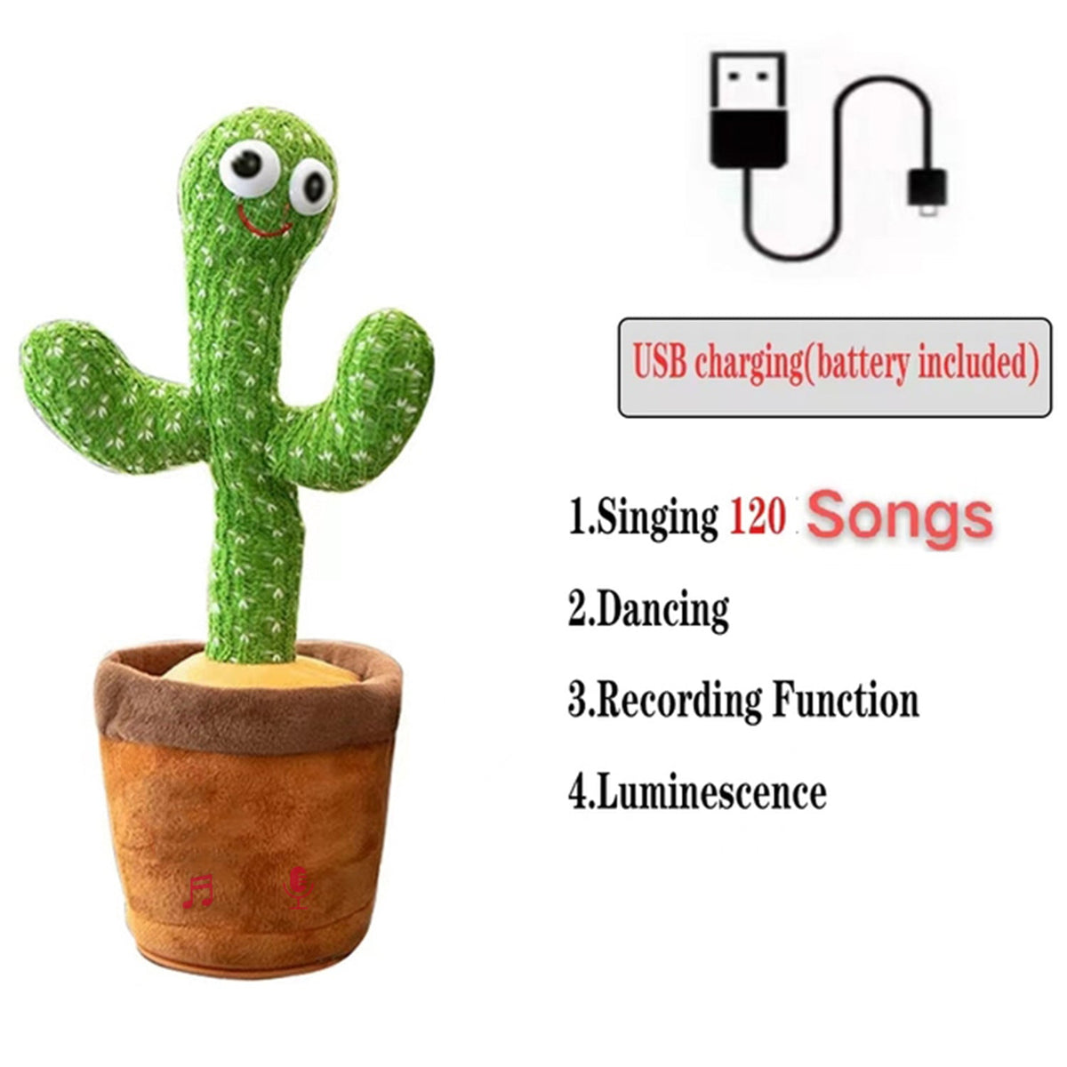 Dancing Cactus Mimicking Toy, USB-C Rechargeable