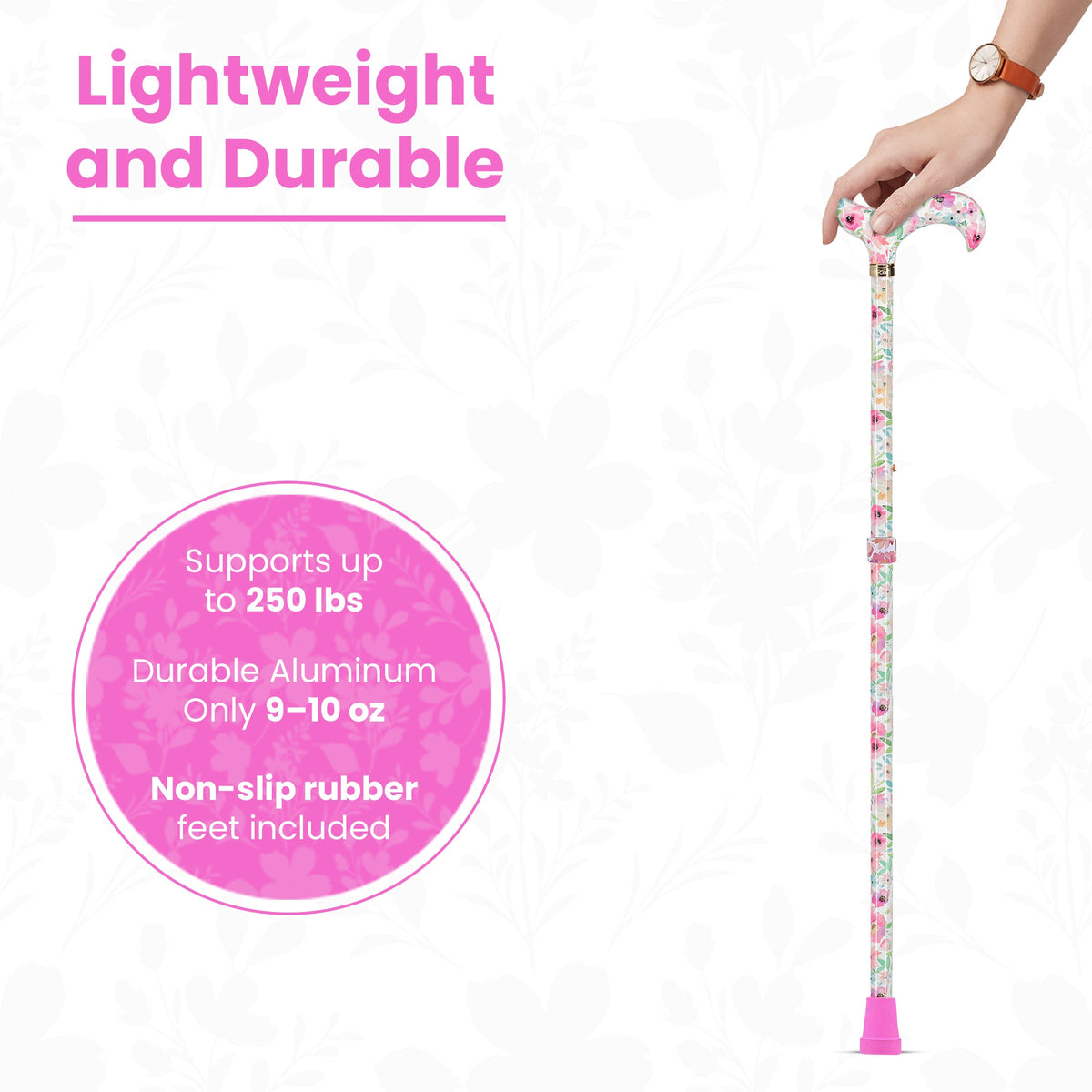 Watercolor Flowers: Designer Adjustable Cane w/ Patterned Handle