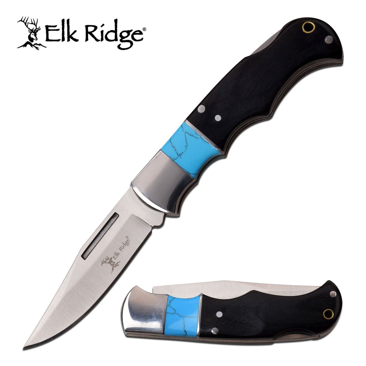 Sophisticated Elk Ridge Manual Lockback Folding Pocket Knife Blue And Black Handle