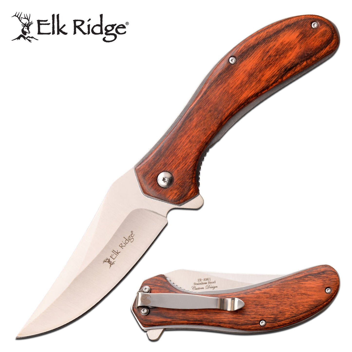 Elk Ridge Pakkawood Handle Spring Assist Folding Pocket Knife