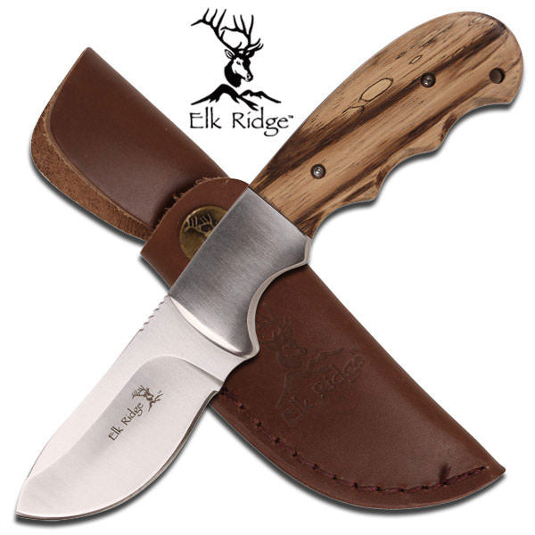 Elk Ridge Fixed Blade Skinner Hunting Knife - Zebra Wood Handle - TOPHATTER'S ARMORY DEALS
