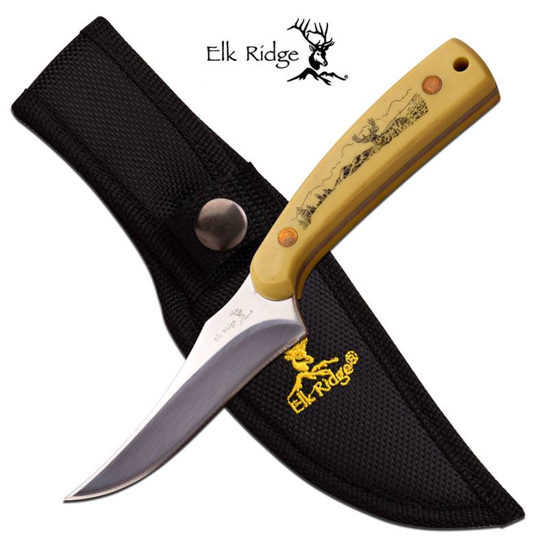 Elk Ridge Full Tang 7" Skinner Hunting Knife Scrimshaw Deer Handle