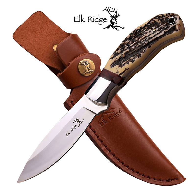 Elk Ridge Jigged Bone Straight Full Tang Hunting Knife with Sheath - TOPHATTER'S ARMORY DEALS