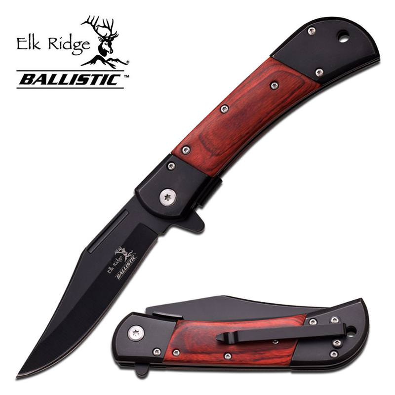 4.75 Inches Elk Ridge Spring Assisted Knife With Brown Pakkawood Handle