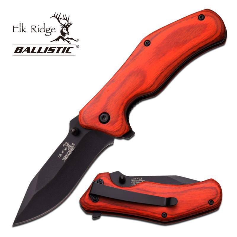 2.9 Inch Closed Red Wood Handle Spring Assist Knife